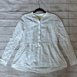 Maeve Anthropologie sz o white sequins long sleeve boho peplum blouse top